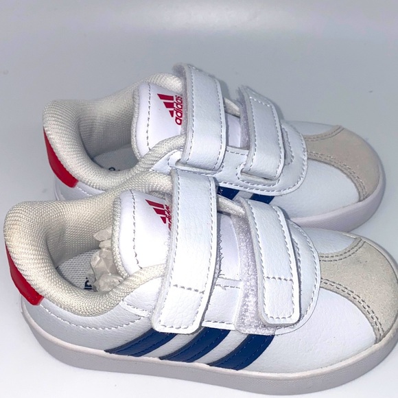Adidas Kids’ VL Court 3.0 CF Sneakers Size 6K White/Navy/Red - Picture 4 of 12